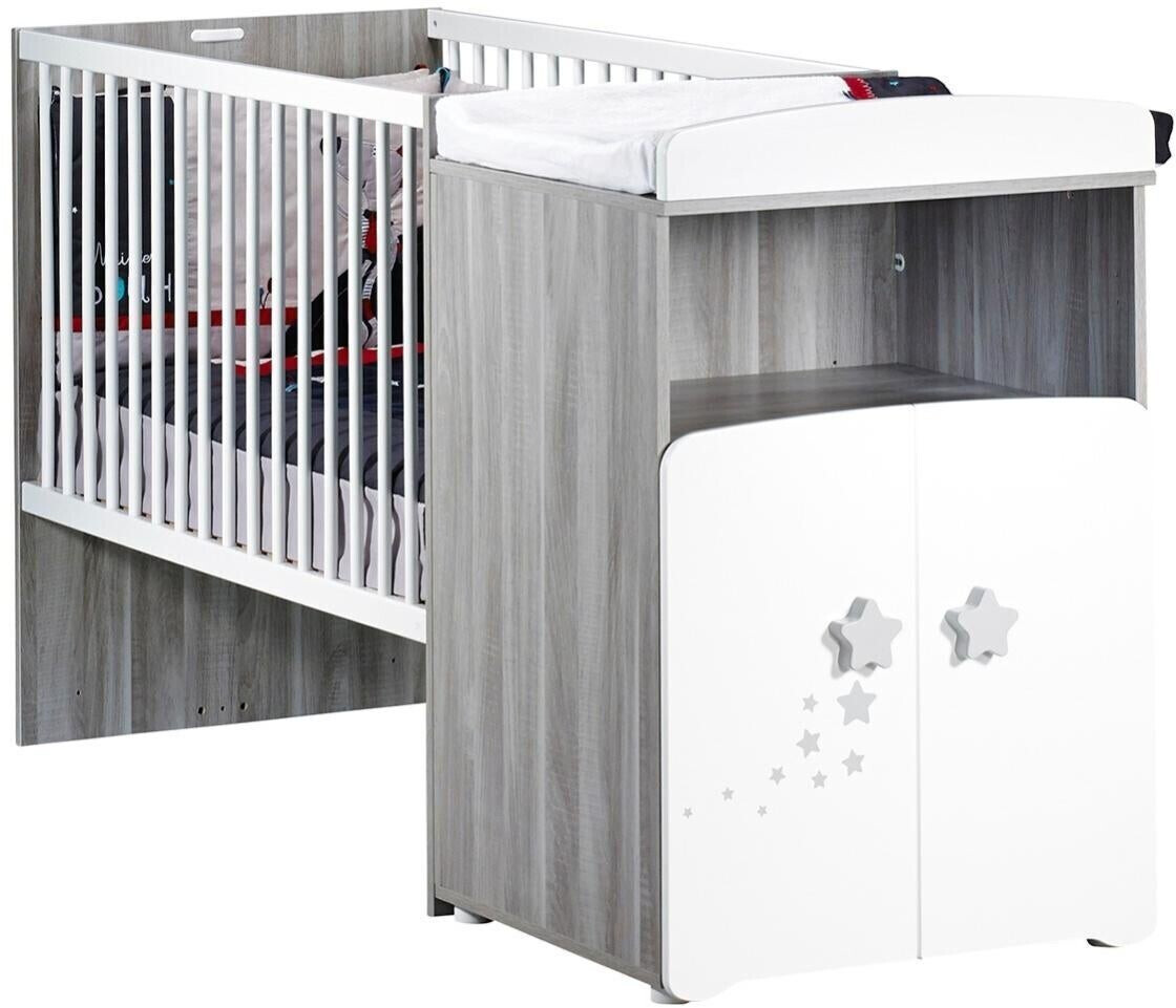 Sauthon Lit combiné évolutif 120 x 60 cm gris poignées étoile
