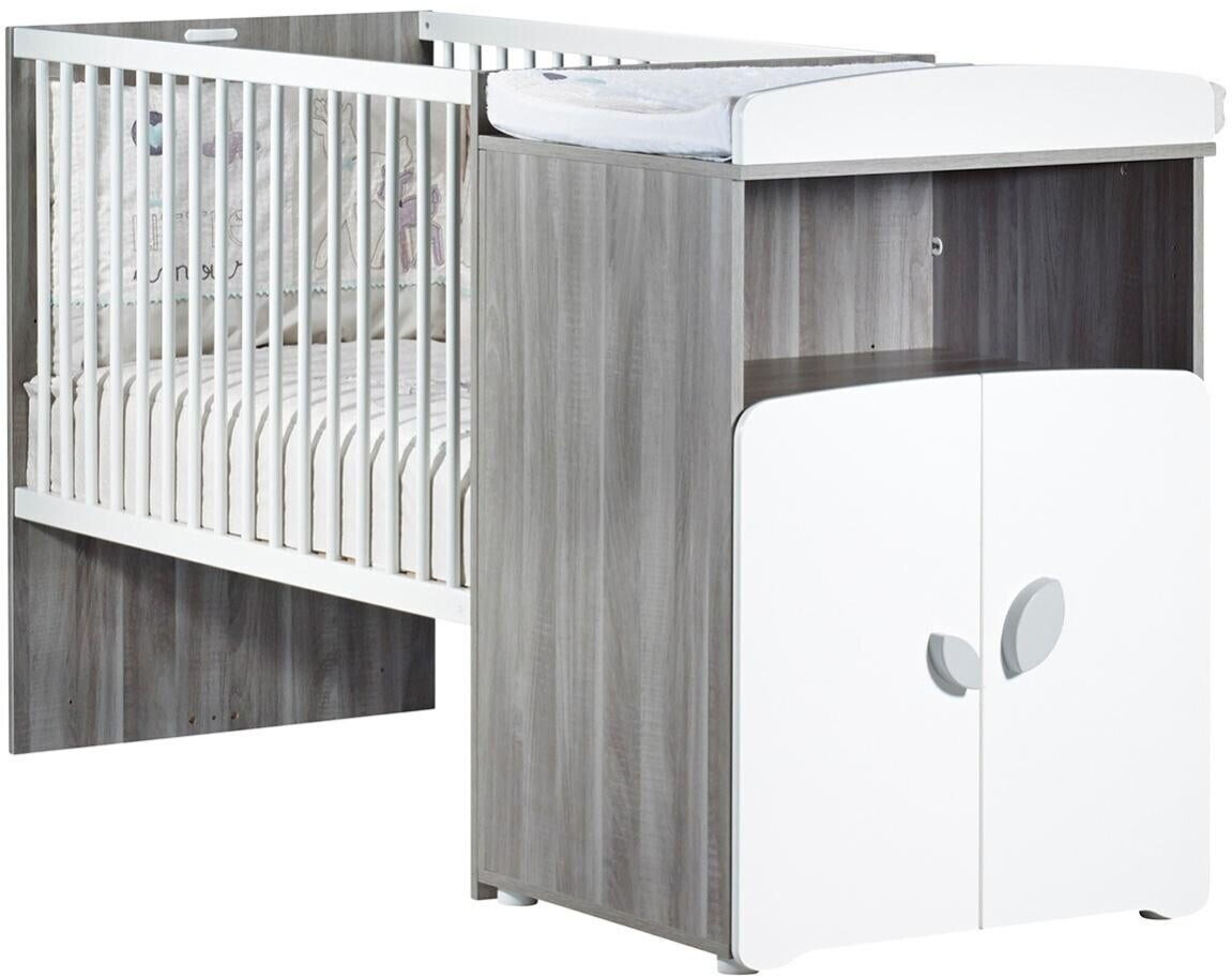 Sauthon Lit combiné évolutif 120 x 60 cm gris poignées feuille