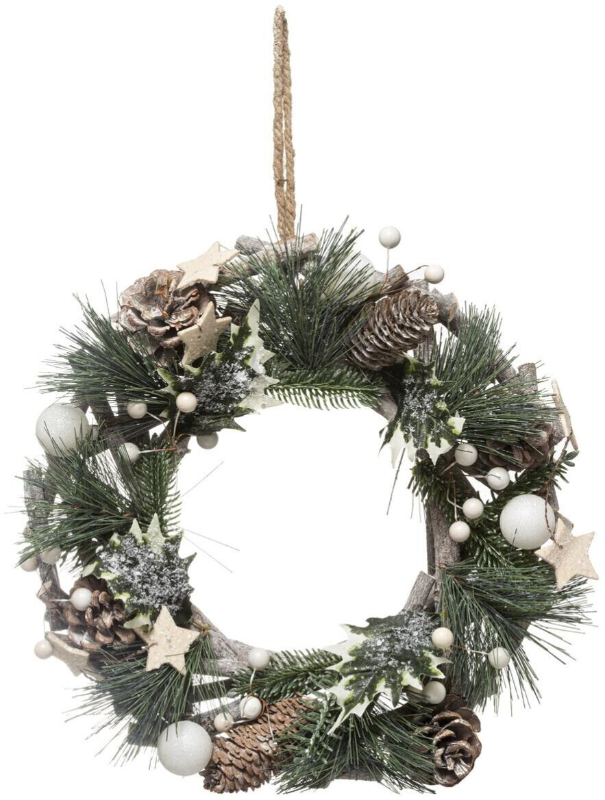 Feeric Lights & Christmas Couronne de Noël 32 cm étoiles et pommes de pin boules argent