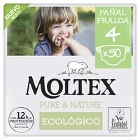 Moltex Pure & Nature 200 witte eco-luiers met bedrukt design, maat 4 (9-15 kg), 4 zakjes met 50 stuks