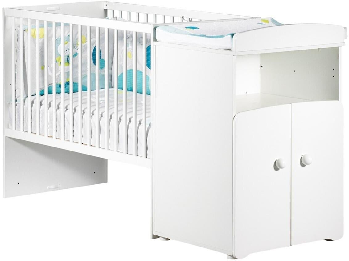 Sauthon Lit combiné évolutif 120 x 60 cm blanc poignées rondes