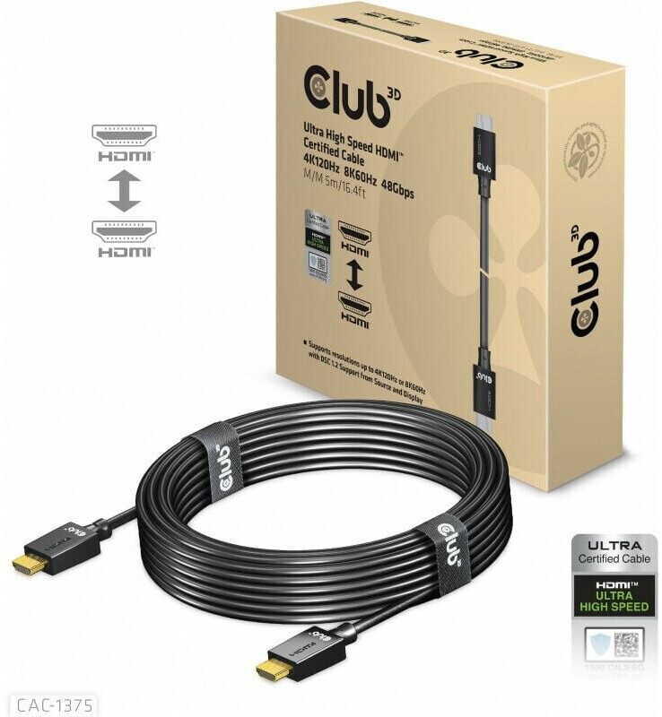 Photos - Cable (video, audio, USB) Club3D Ultra High Speed HDMI 4K120Hz, 8K60Hz 5m  (CAC-1375)