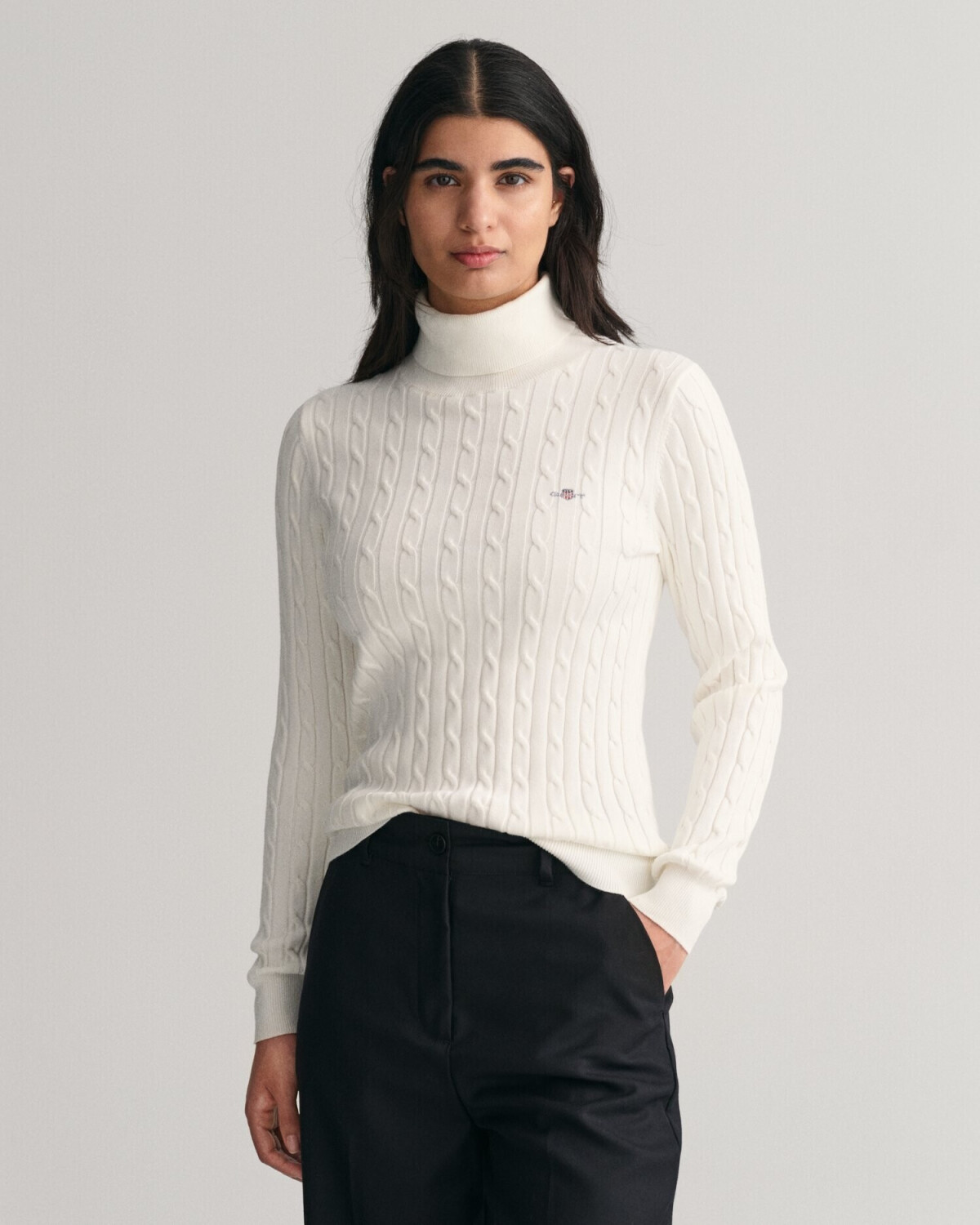 GANT cable knit turtleneck sweater in stretch cotton (4800102) beige