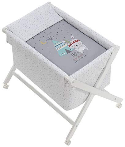 Interbaby Berceau en croix pliable parure tipi et ours gris