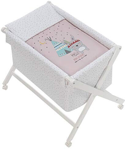 Interbaby Berceau en croix pliable parure tipi et ours rose
