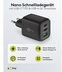 Goobay Chargeur rapide Multiport USB-C 65W (noir) - Chargeur téléphone -  Garantie 3 ans LDLC