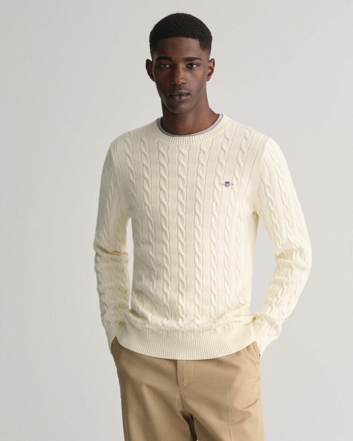 GANT Cable knit crew neck sweater made of cotton (8050601-130) beige
