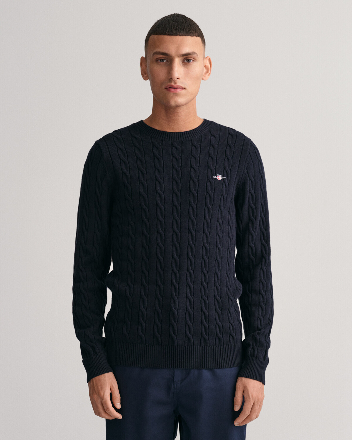 GANT Cable knit crew neck sweater made of cotton (8050601-433) blue