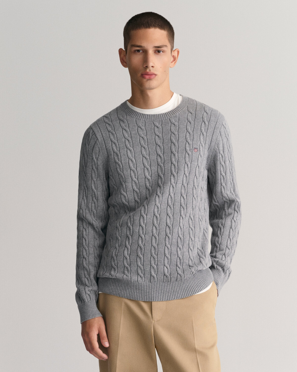 GANT Cable knit crew neck sweater made of cotton (8050601-93) gray