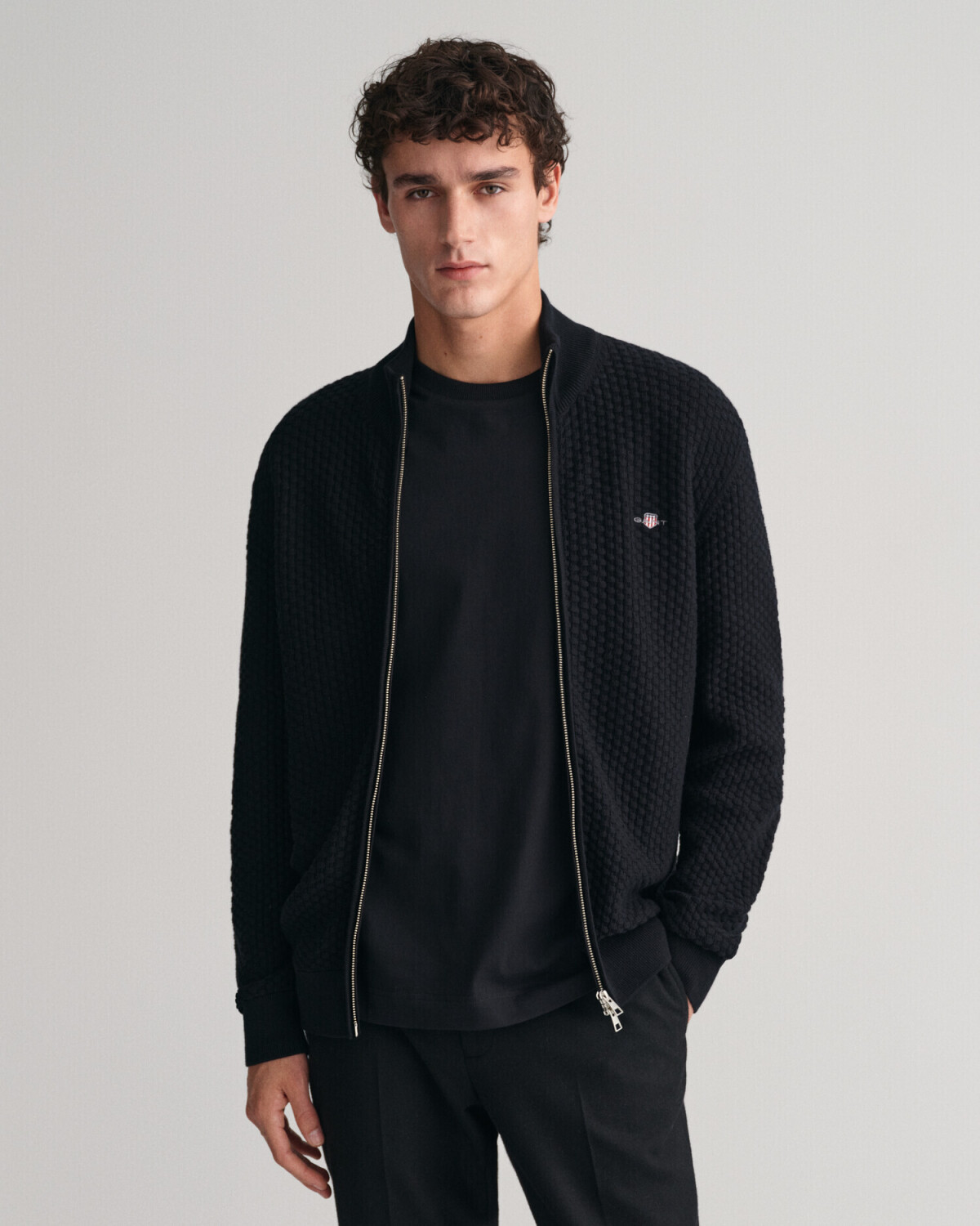 GANT Textured cotton zip cardigan (8030173-5) black