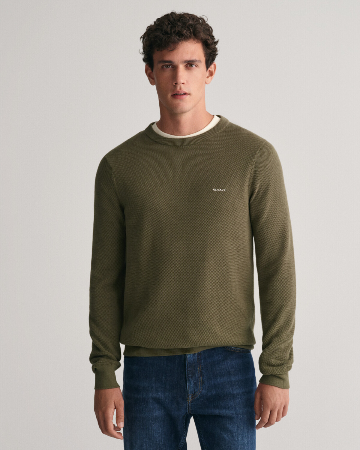 GANT Crew neck sweater made of cotton piqué (8040521-301) green