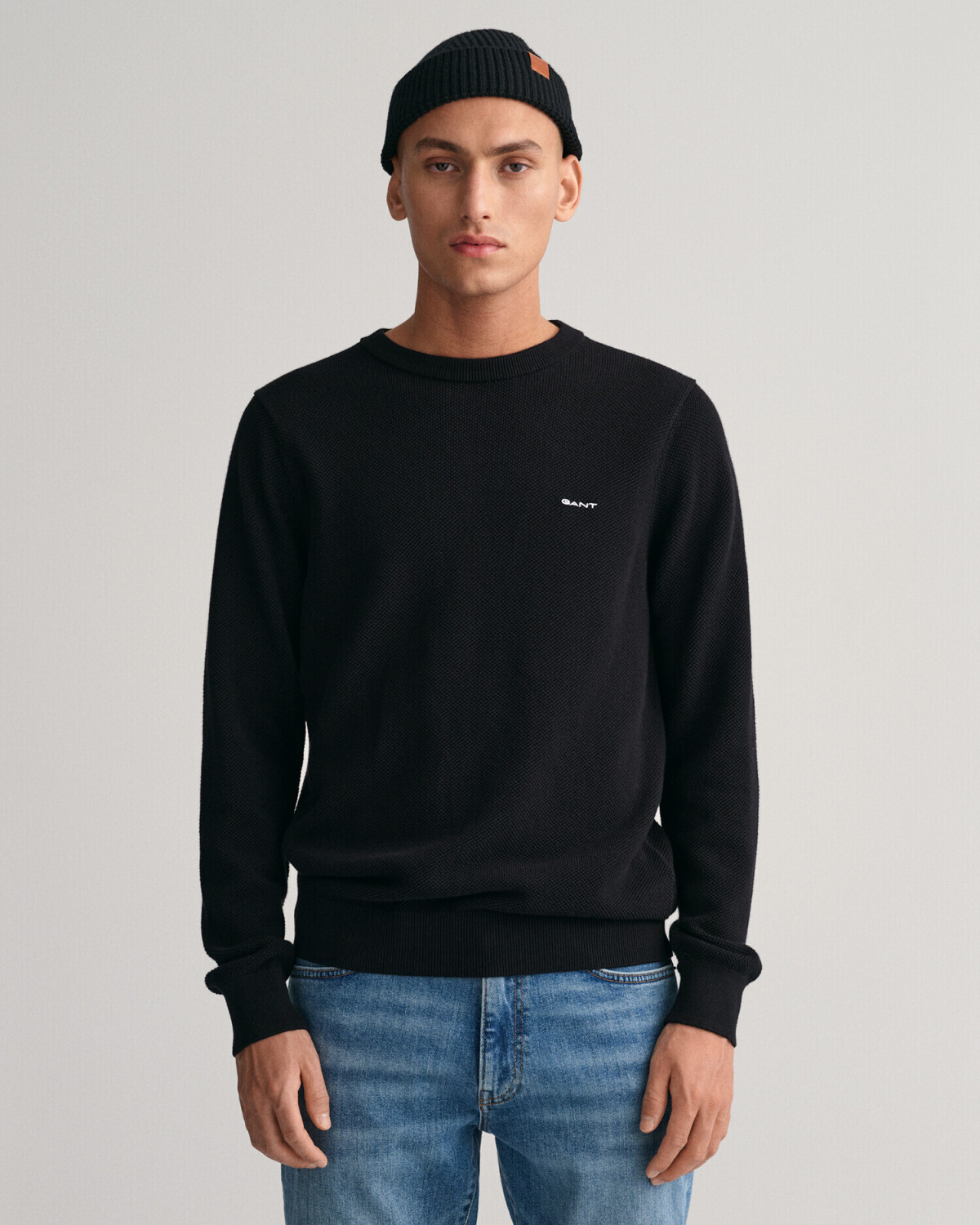 GANT Crew neck sweater made of cotton piqué (8040521-5) black
