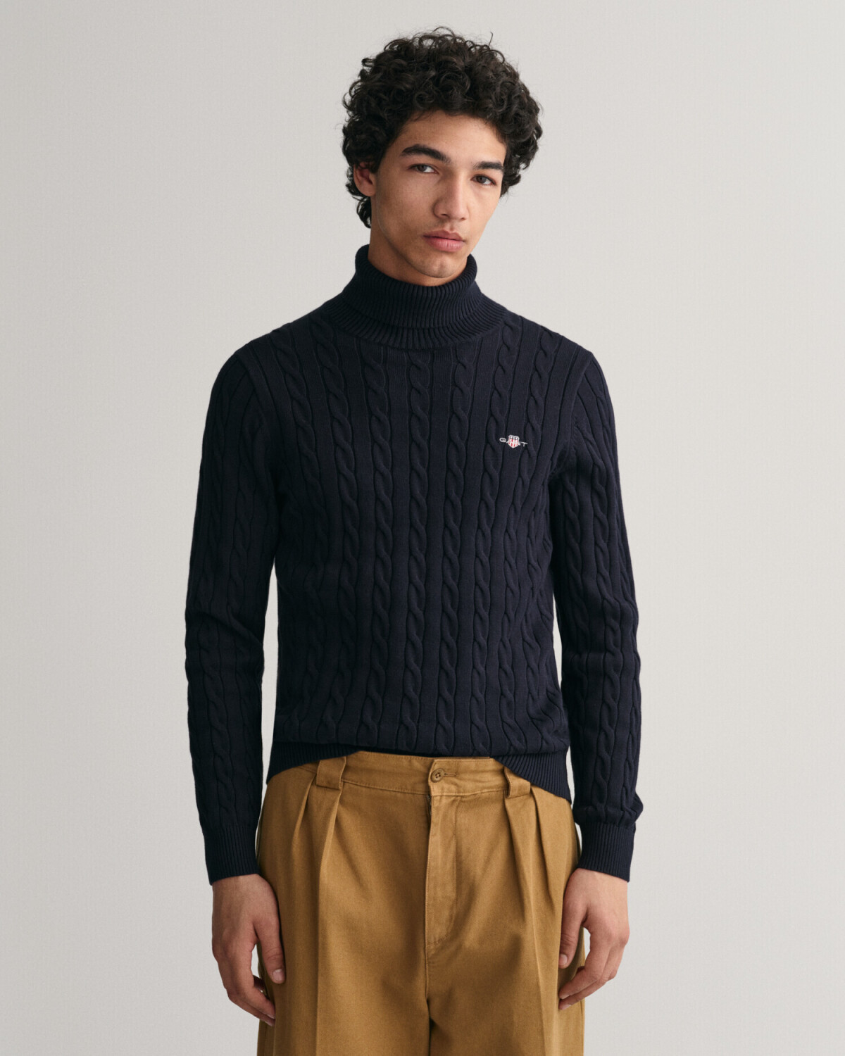 GANT Cable knit turtleneck sweater made of cotton (8050607-433) blue