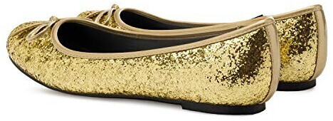 Andres Machado Ballerinas with flat block heel and decorative bow TG104 Gold Glitter