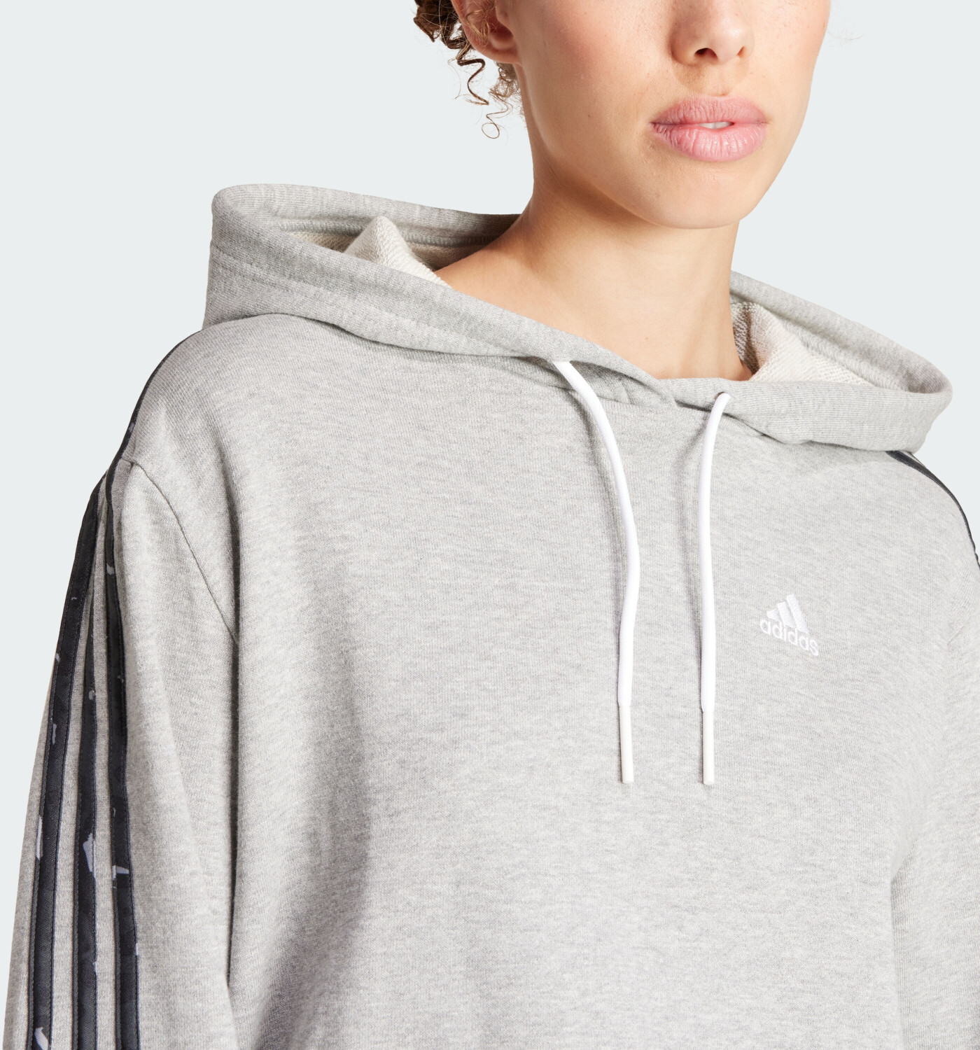 Adidas Essentials 3-Stripes Animal Print Relaxed Hoodie (IN9931) medium grey heather/grey