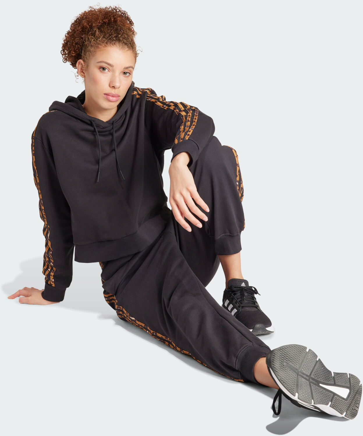 Adidas Essentials 3-Stripes Animal Print Relaxed Hoodie (IR9313) black/magic beige