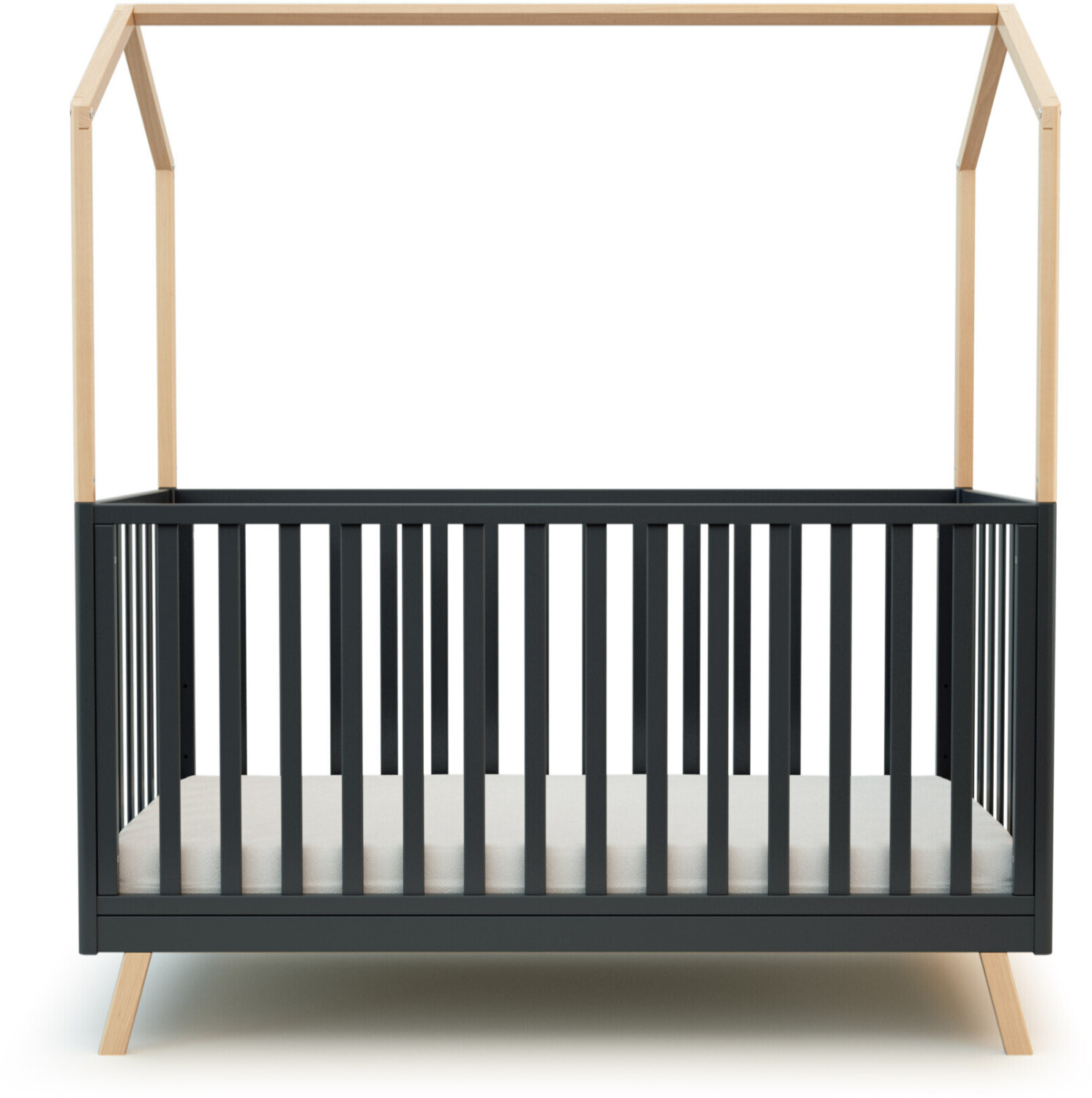 Ateliers T4 Lit évolutif Confort 70 x 140 cm avec toit-cabane gris/hêtre