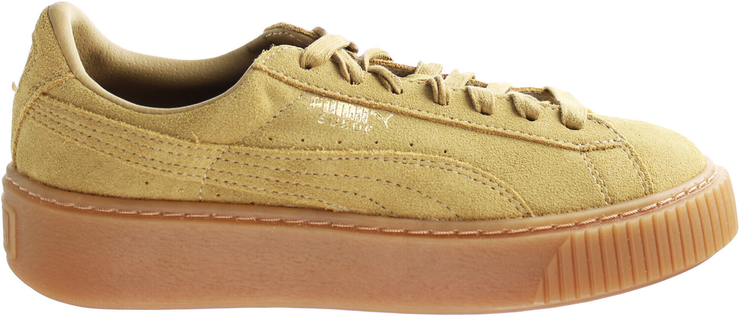 Puma Platform FL Lace-Up Gold Suede Leather Women's Trainers 364718 01