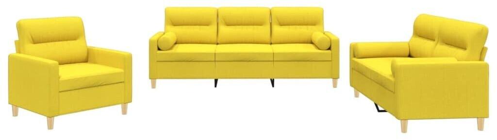 vidaXL 3-piece sofa set with cushions fabric light yellow (3201557)