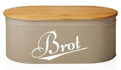 Lumaland Cuisine Metal Bread Bin with Bamboo Lid - Oval - 36 x 20 x 13.8 cm - Gray