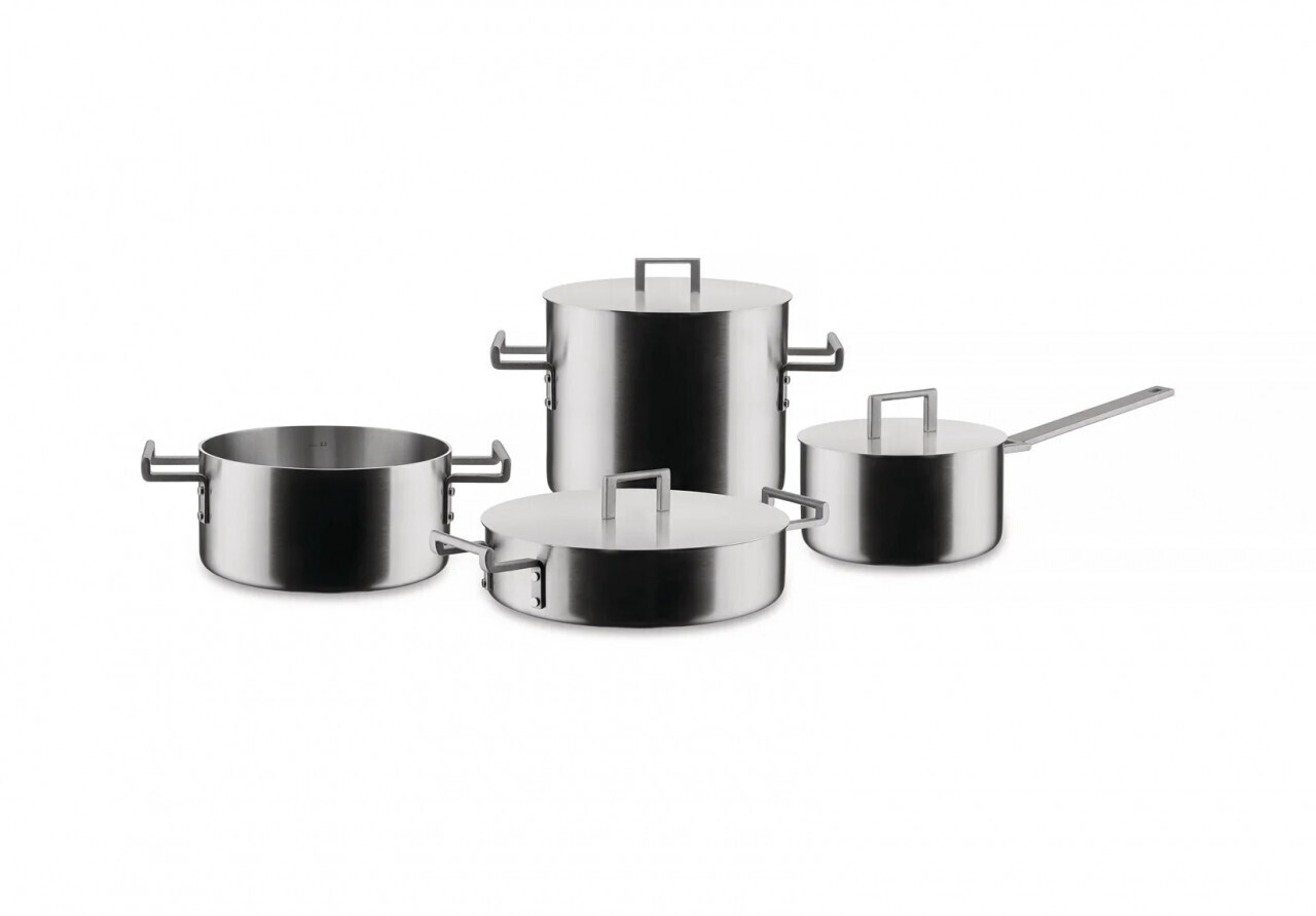 Alessi Pot Set CONVIVIO Stainless Steel 7 pcs. Matte grey