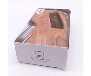 Gingko Brick Click Clock Wecker In Buchenholz-Optik – Zeit, Datum & Temperatur, Berührungsaktiviert, LED Grün