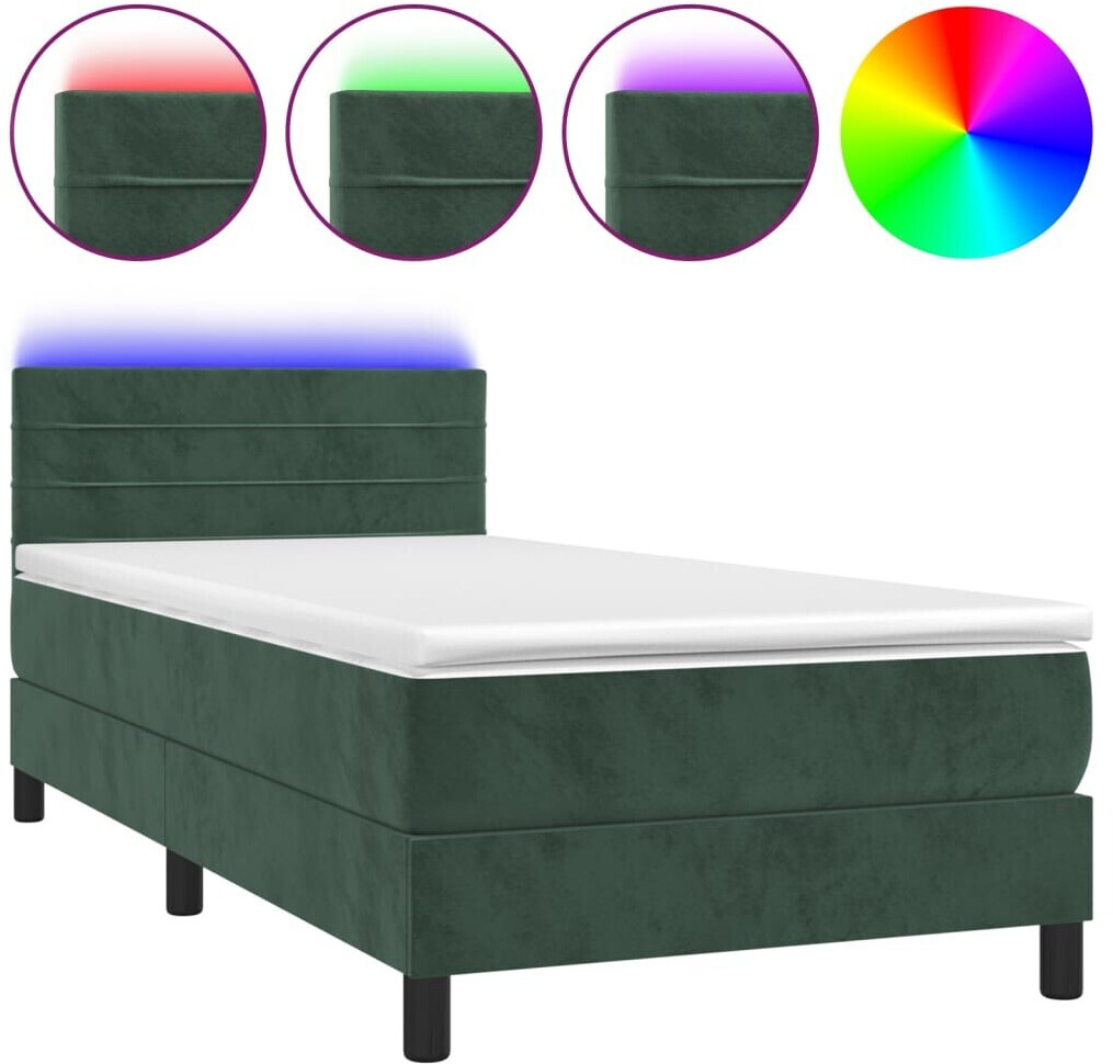 vidaXL Box Spring Bed With Mattress & LED Velvet 90x200cm (313444)