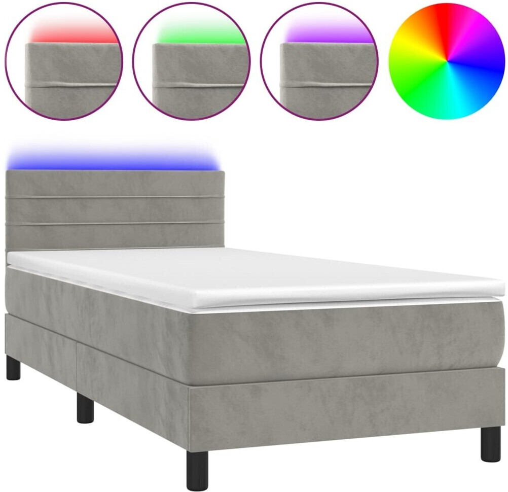 vidaXL Box Spring Bed With Mattress & LED Velvet 90x200cm (3134441)