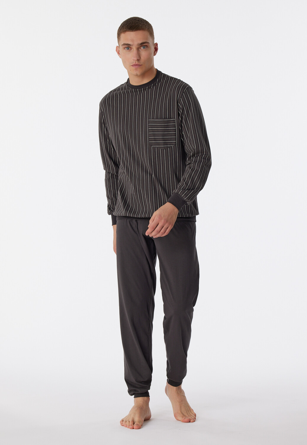 Schiesser Pigiama Uomo Lungo Con Polsini - Comfort Essentials Blu Notte