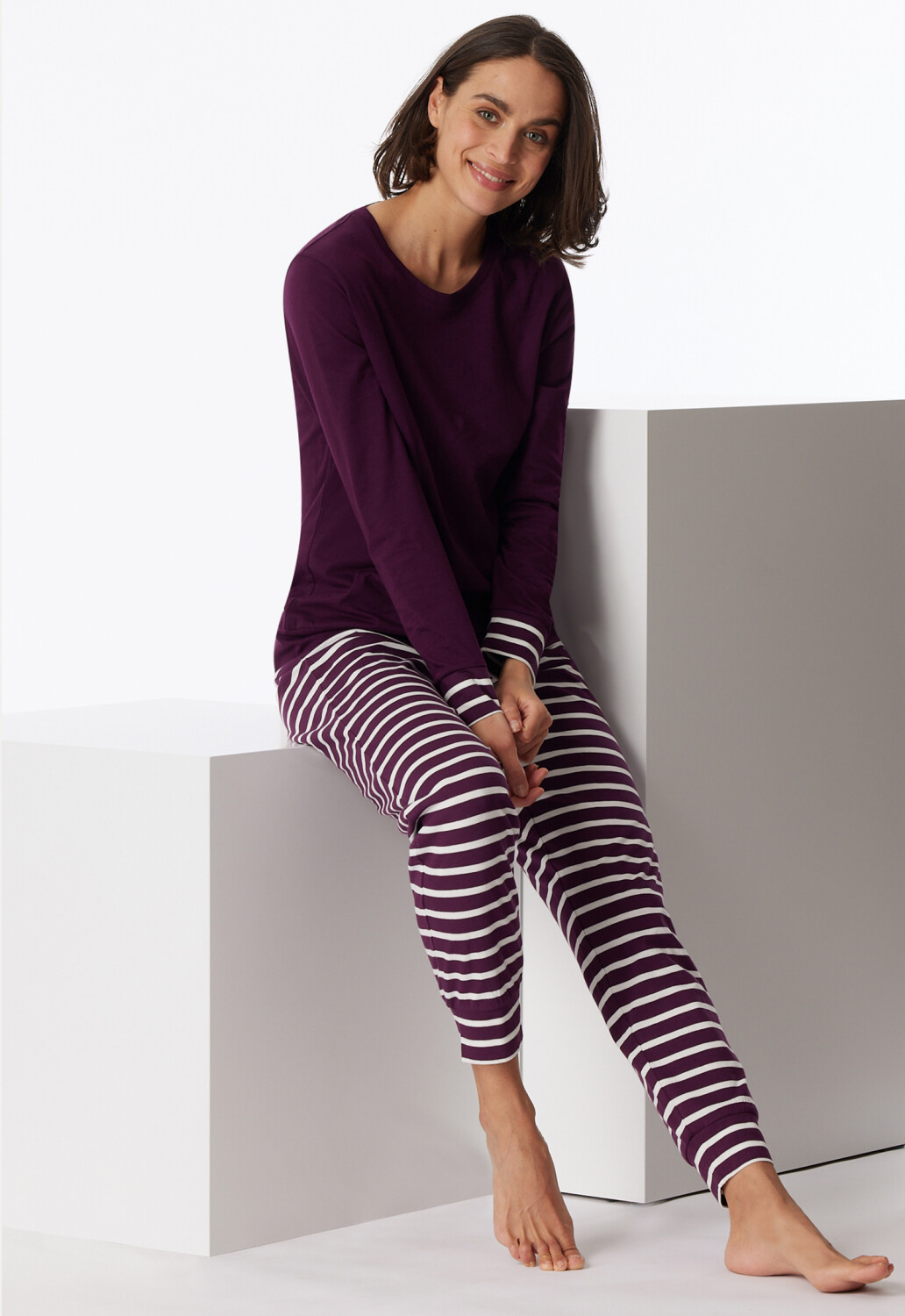 Schiesser Pajamas long cuffs plum Casual Essentials (180114)