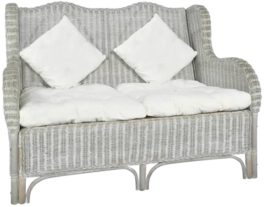 vidaXL 2-seater sofa gray natural rattan/linen (325467)