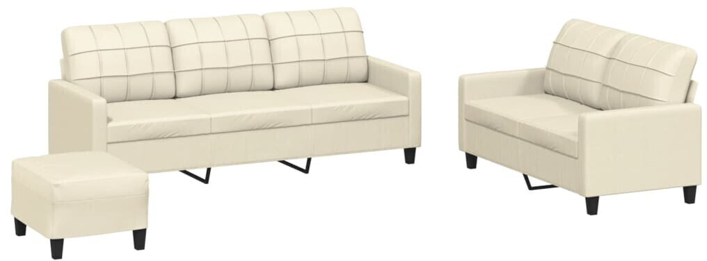 vidaXL 3 pcs. Sofa set with cushions cream faux leather (3201384)
