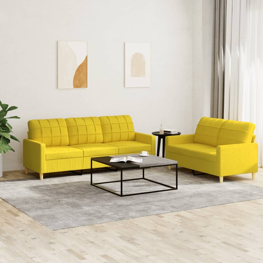 vidaXL 2 pcs. Sofa set with cushions light yellow fabric (3201311)
