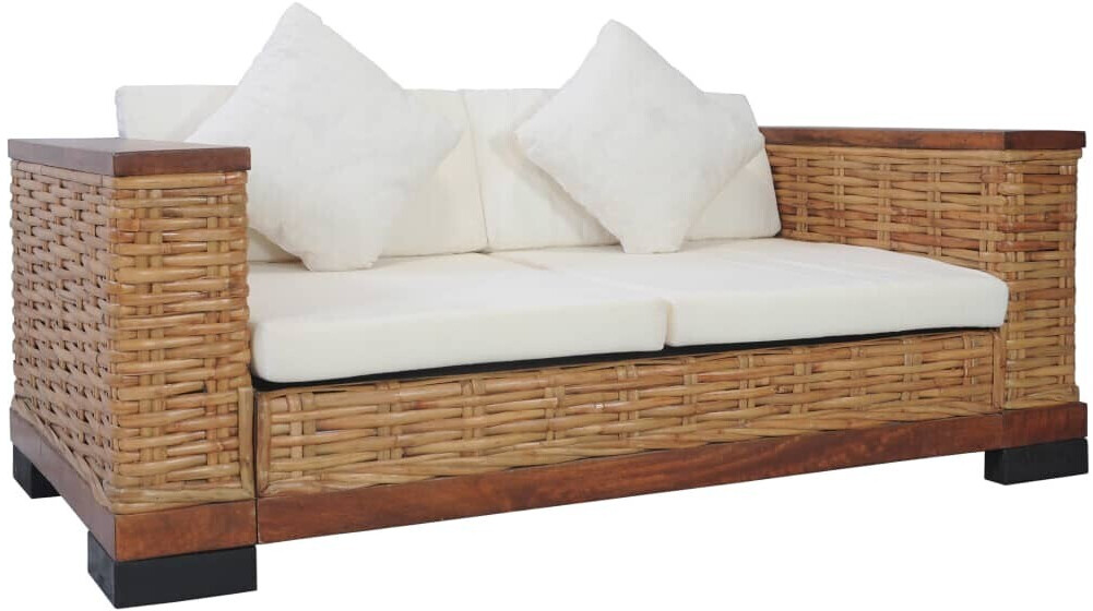 vidaXL 2-seater sofa with cushions brown natural rattan (283079)