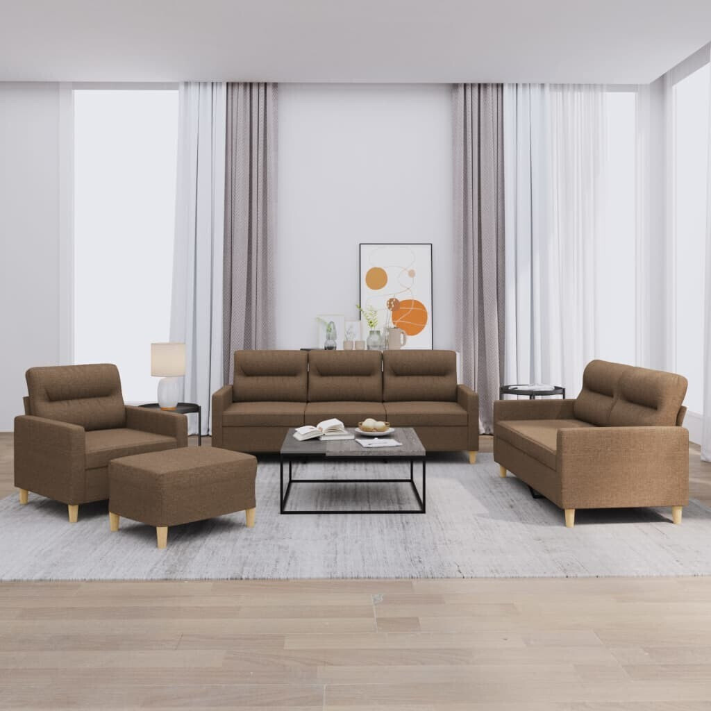 vidaXL 4 pcs. Sofa set with cushions brown fabric (3201547)