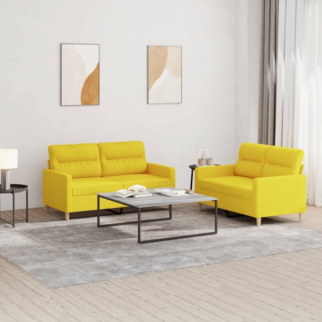 vidaXL 2 pcs. Sofa set with cushions light yellow fabric (3201573)