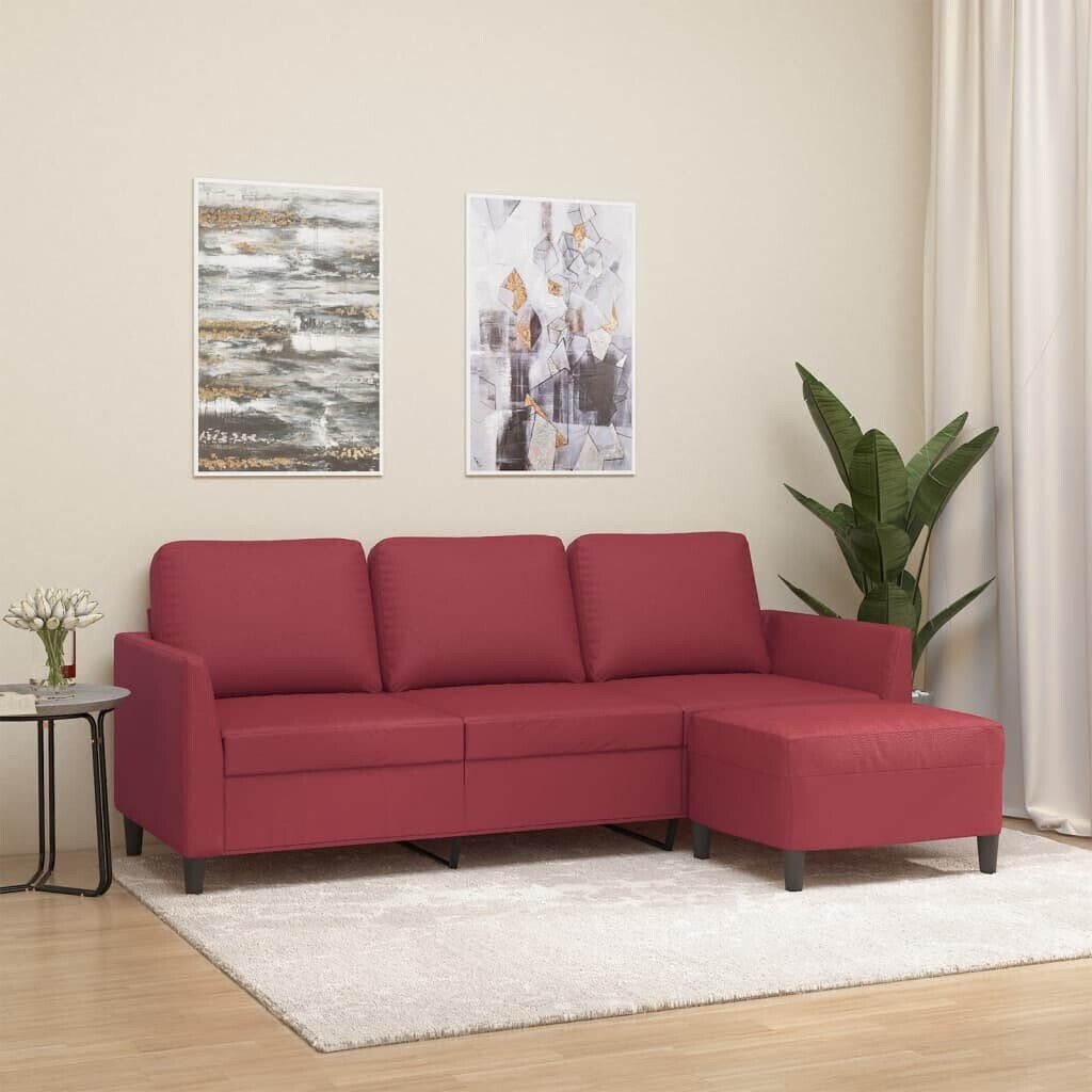 vidaXL 3-seater sofa with stool wine red 180 cm faux leather (3201125)