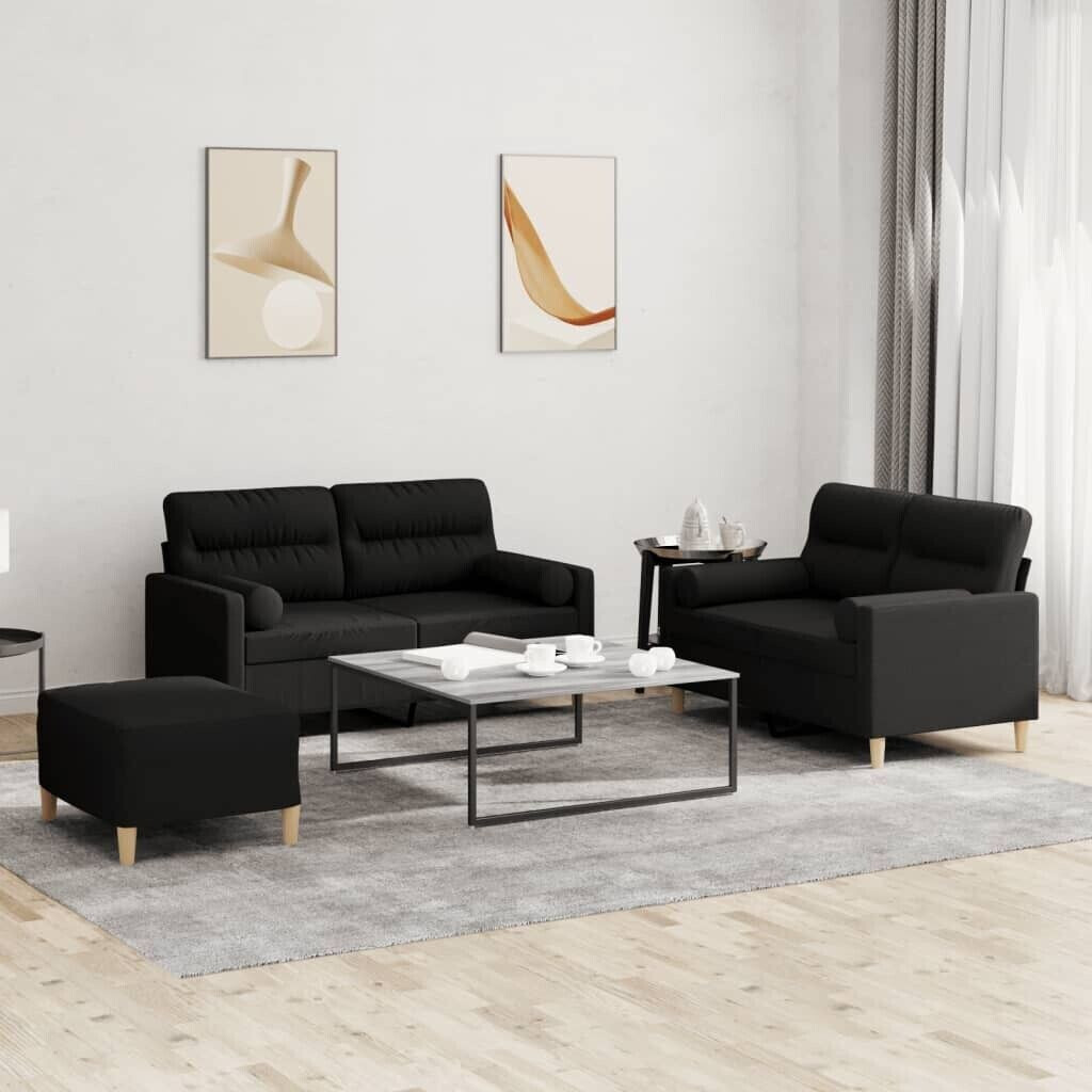 vidaXL 3 pcs. Sofa set with cushions black fabric (3201596)