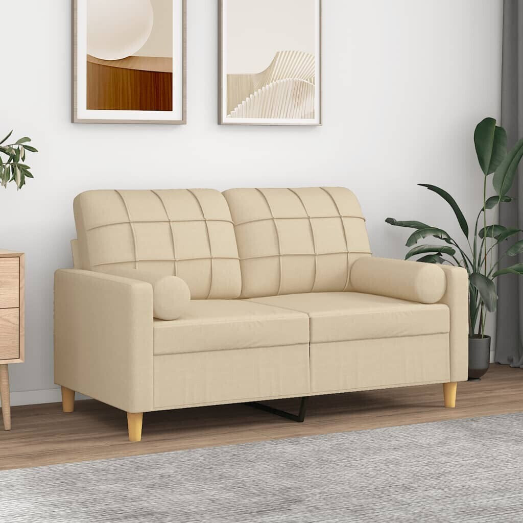 vidaXL 2-seater sofa with decorative cushions cream 120 cm fabric (3200776)