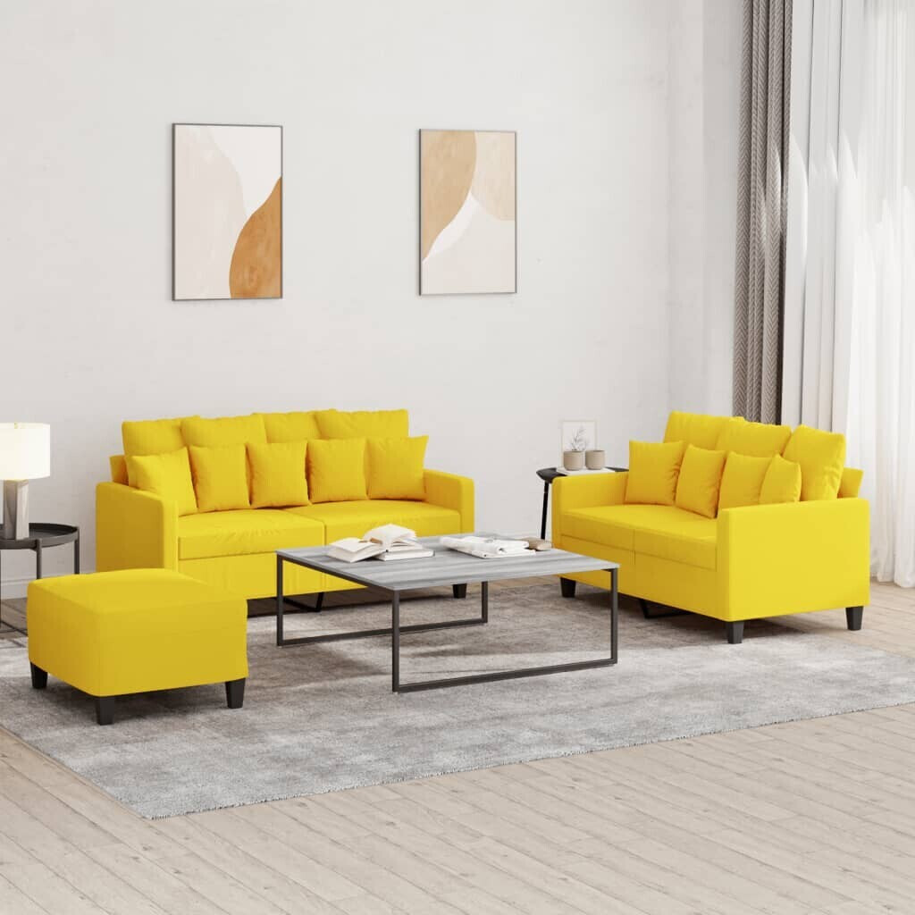 vidaXL 3 pcs. Sofa set with cushions light yellow fabric (3201661)