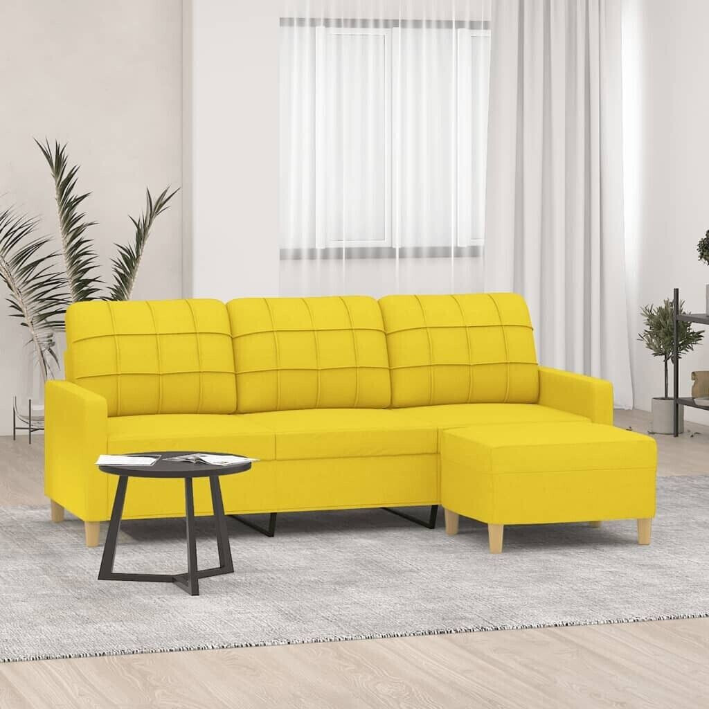 vidaXL 3-seater sofa with stool light yellow 180 cm fabric (3201006)