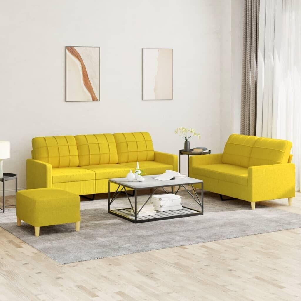 vidaXL 3 pcs. Sofa set with cushions light yellow fabric (3201319)