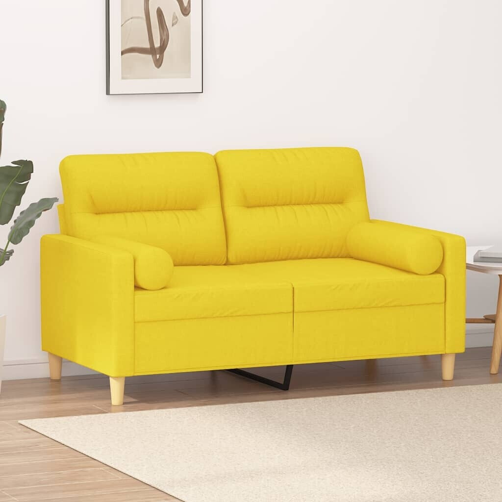 vidaXL 2-seater sofa with decorative cushions light yellow 120 cm fabric (3200818)