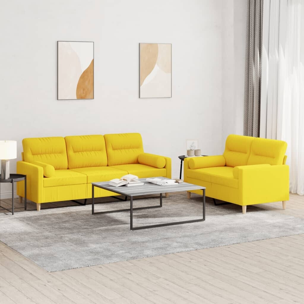 vidaXL 2 pcs. Sofa set with cushions light yellow fabric (3201621)