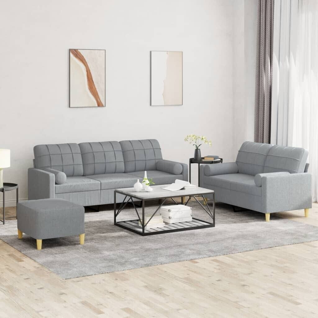 vidaXL 3 pcs. Sofa set with cushions light gray fabric (3201330)