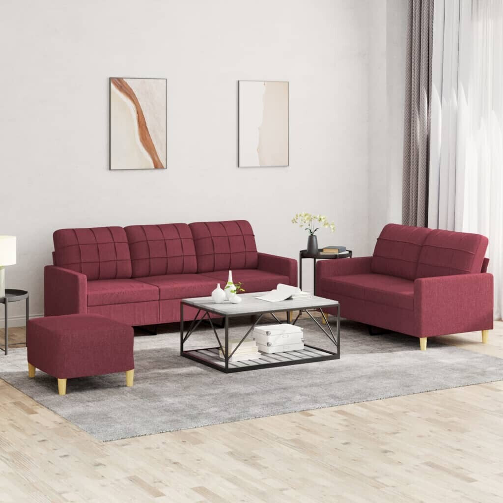 vidaXL 3 pcs. Sofa set with cushions wine red fabric (3201320)
