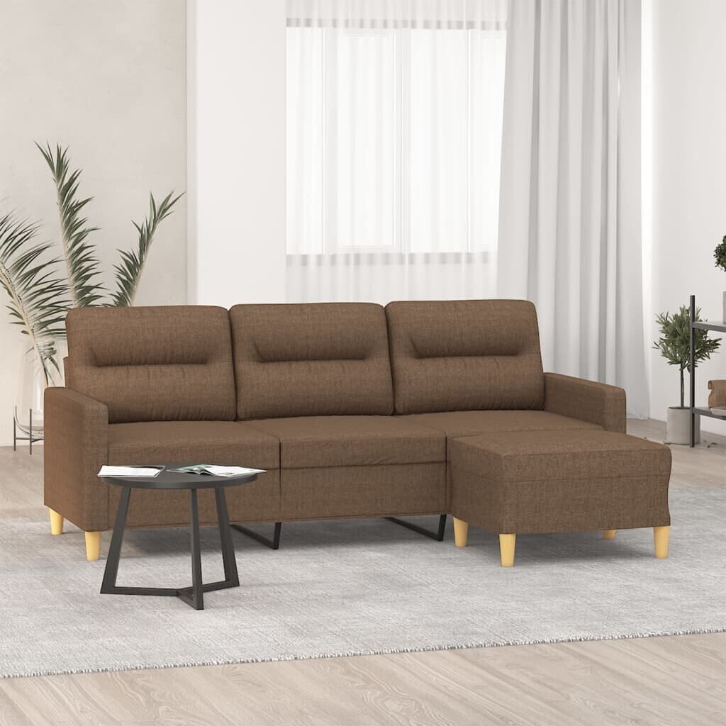 vidaXL 3-seater sofa with stool brown 180 cm fabric (3201076)