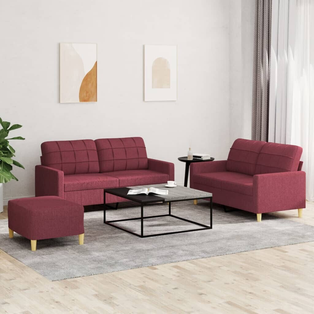 vidaXL 3 pcs. Sofa set with cushions wine red fabric (3201288)