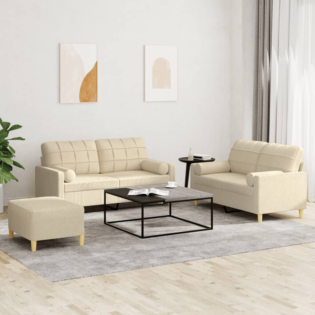 vidaXL 3 pcs. Sofa set with cushions cream fabric (3201300)