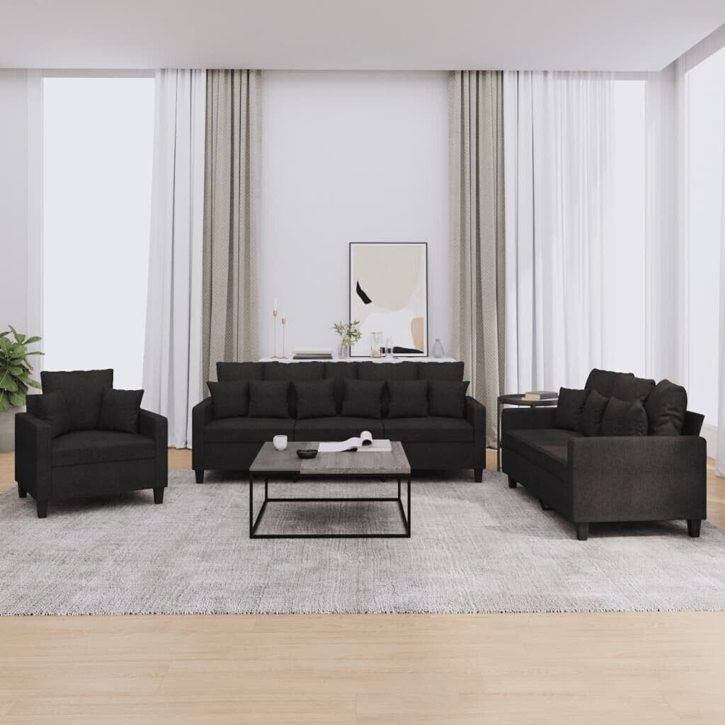 vidaXL 3 pcs. Sofa set with cushions black fabric (3201636)